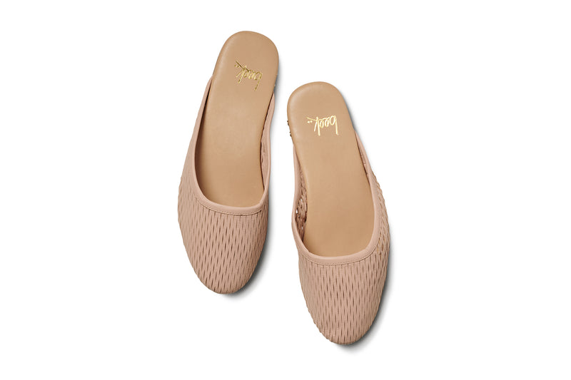 Phoebe Perforated leather ballet mule in blush - product top shot
