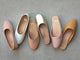Group shot of Swiftlet Perforated leather blalet slippers in beach and vanilla, Phoebe leather ballet mule in beach, Swiftlet leather ballet slipper in gold, Phoebe Perforated leather ballet mule in blush and honey.