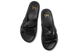 Piculet twisted leather slide sandals in black - top shot