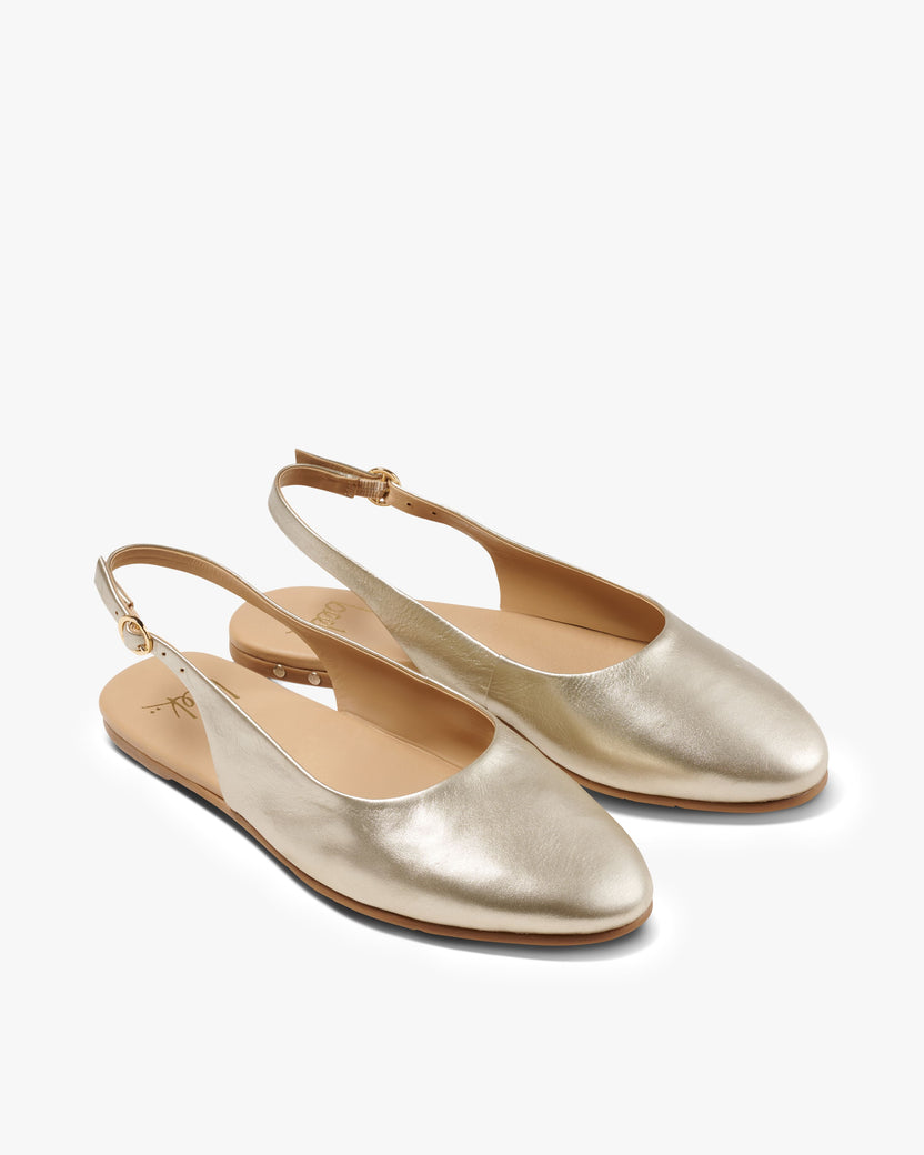 Pipit leather ballet mules in platinum - product angle shot