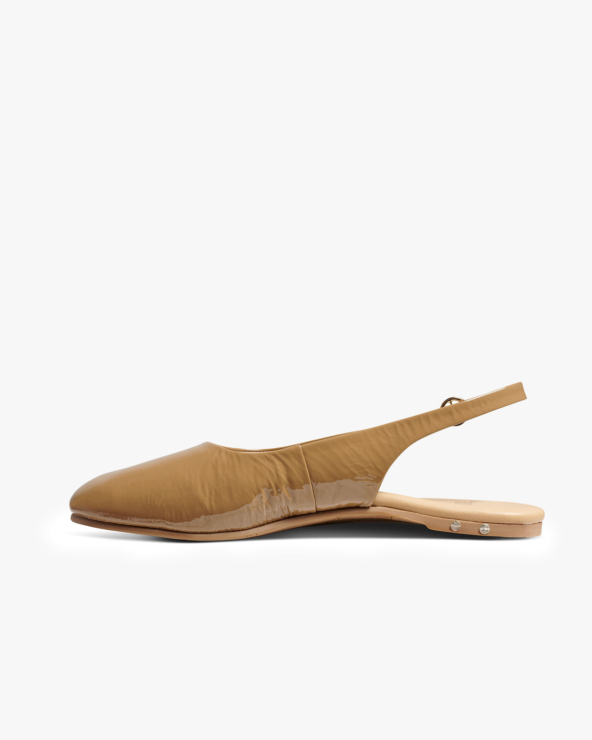 Pipit patent leather ballet mules in latte - product side shot