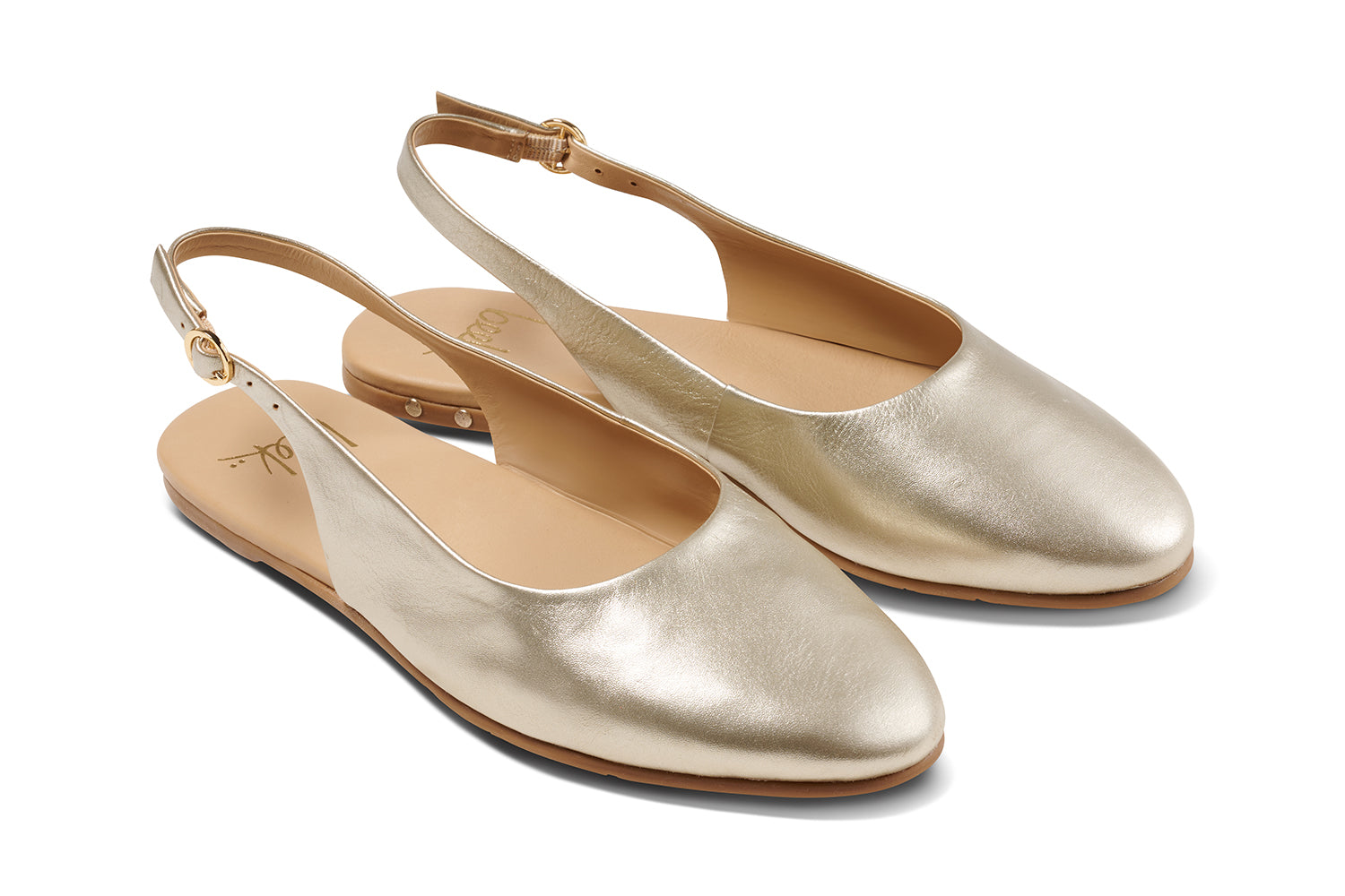 Pipit leather ballet mules in platinum - product angle shot
