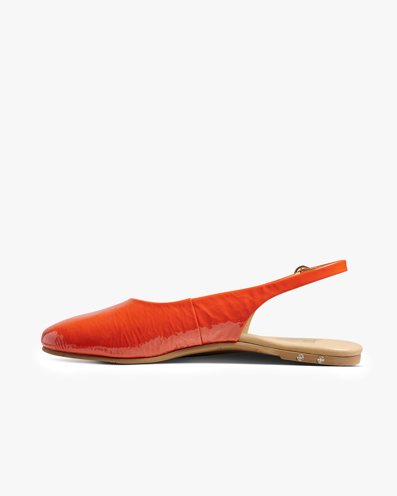 Pipit patent leather ballet mules in tomato - product side shot