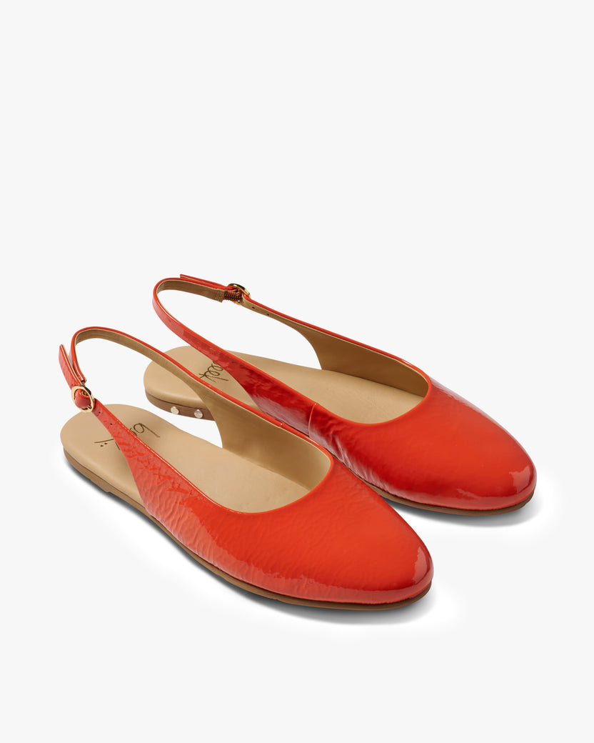 Pipit patent leather ballet mules in tomato - product angle shot