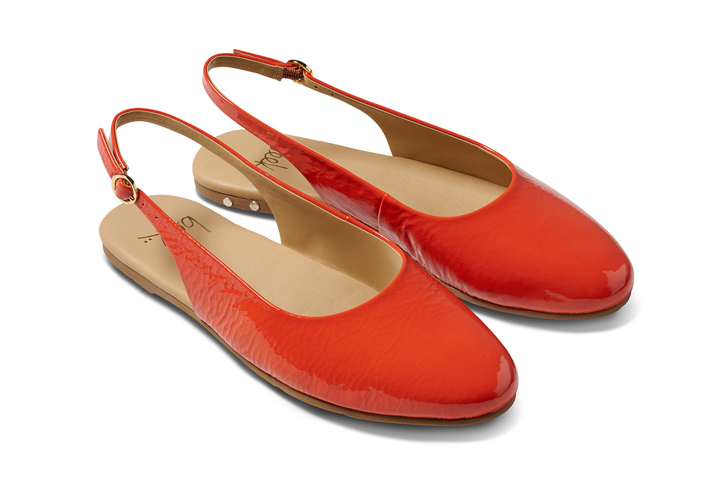 Pipit patent leather ballet mules in tomato - product angle shot