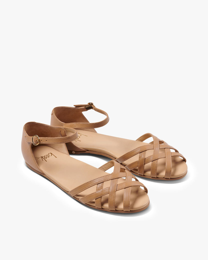 Plover leather basket weave sandals in honey - product angle shot