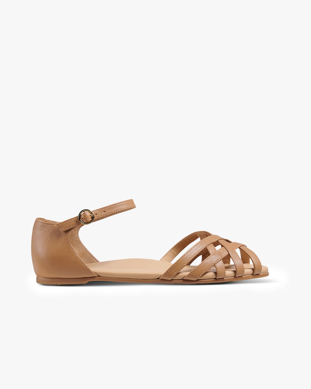 Plover leather basket weave sandals in honey - product side shot