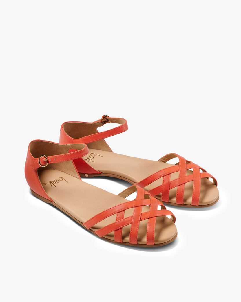Plover leather basket weave sandals in tomato - product angle shot