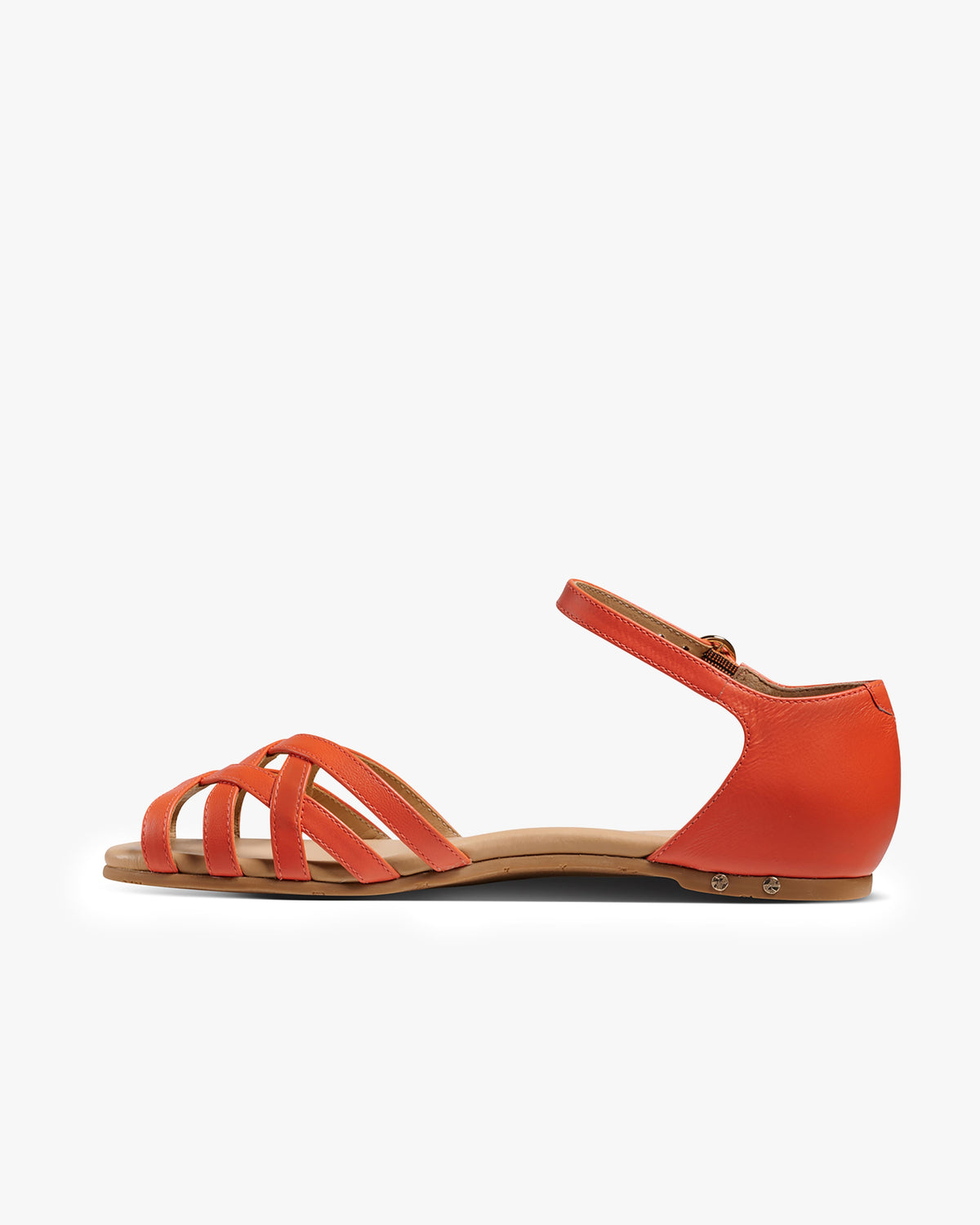 Plover leather basket weave sandals in tomato - product side shot