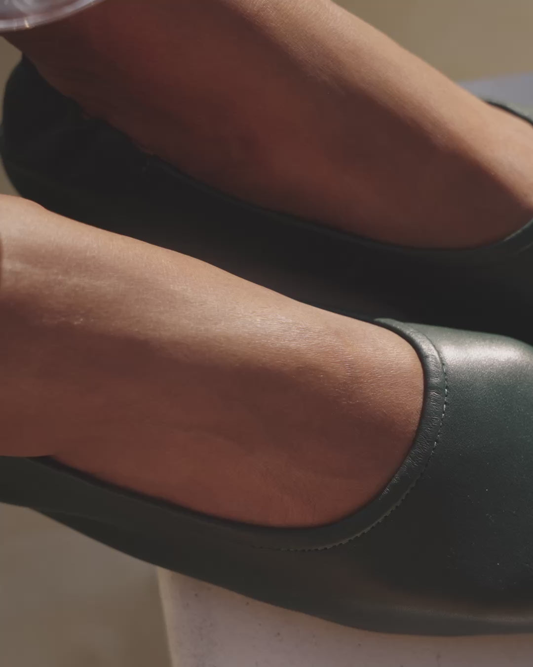 Video of woman wearing Swan leather ballet flat in teal