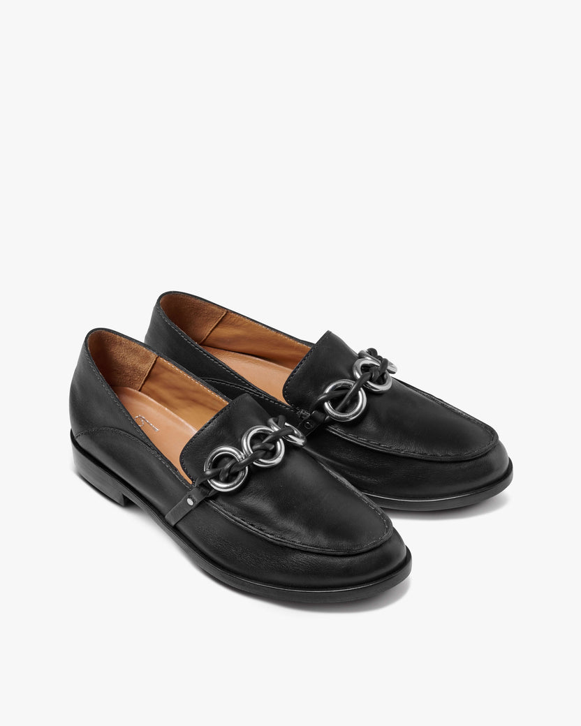 Prion leather loafer in black with metallic details - product angle shot
