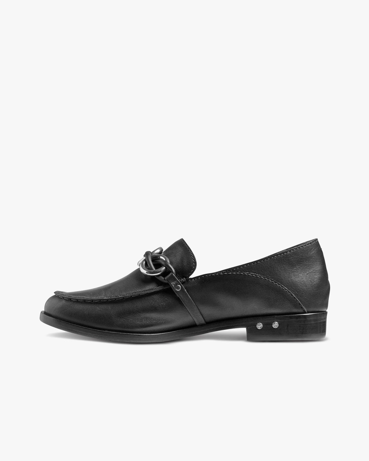 Prion leather loafer in black with metallic details - product side shot