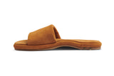 Puffbird suede slide sandals in caramel - side shot