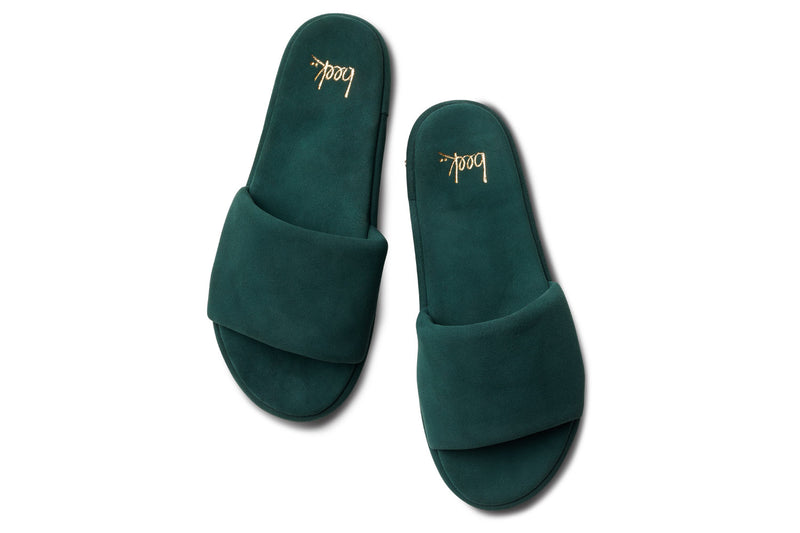 Puffbird suede slide sandal in forest - top shot