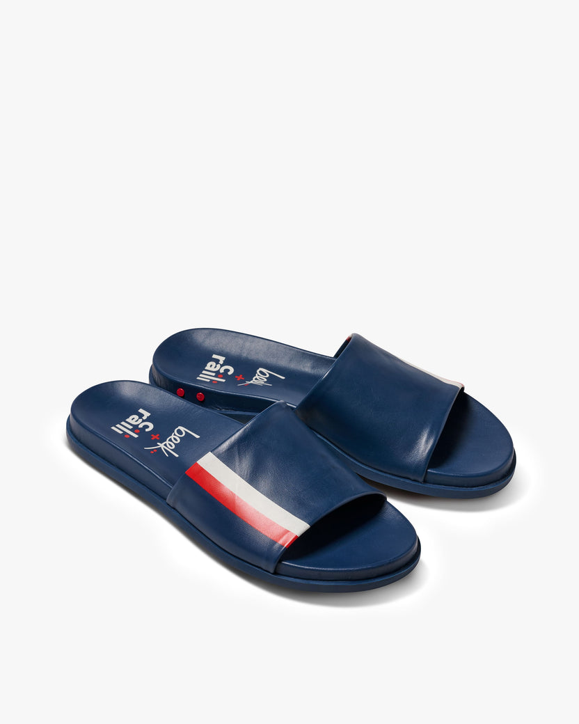 Railibird leather slide sandal in stripe - product angle shot