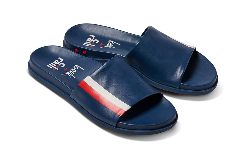 Railibird leather slide sandal in stripe - product angle shot