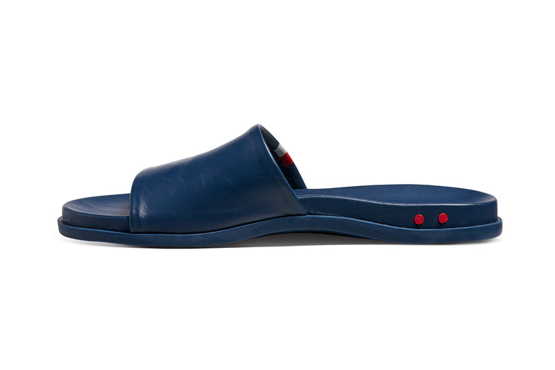 Railibird leather slide sandal in stripe - product side shot
