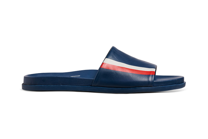 Railibird leather slide sandal in stripe - product outer side shot
