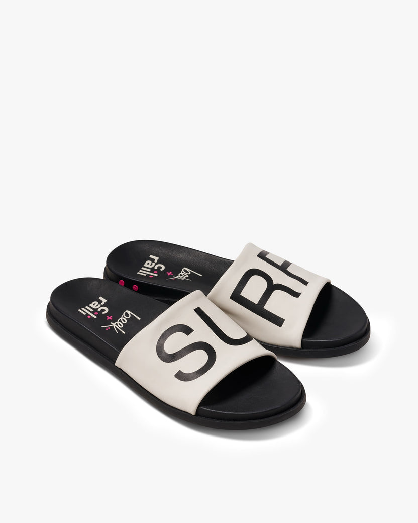 Railibird leather slide sandal in surf - product angle shot