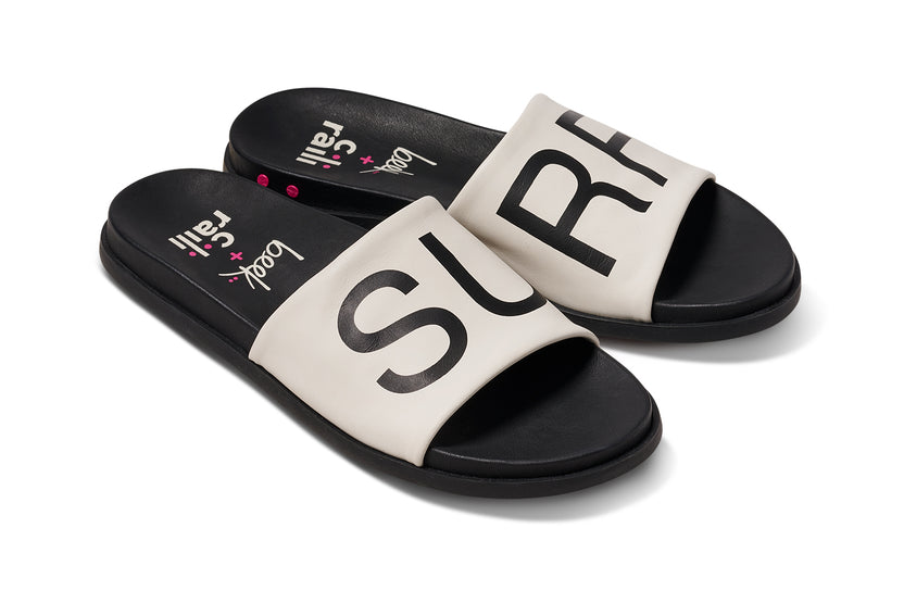 Railibird leather slide sandal in surf - product angle shot
