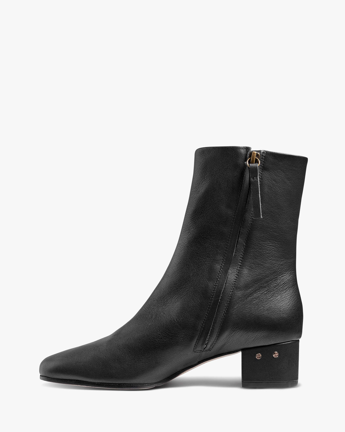 Raven leather heeled boots in black - product side shot