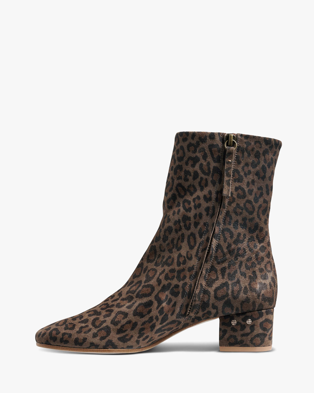 Raven suede heeled boots in leopard - product side shot