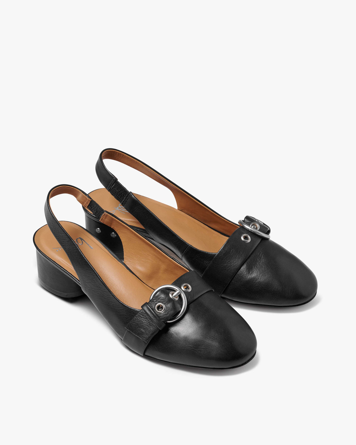 Rhea leather slingback heels in black  product angle shot