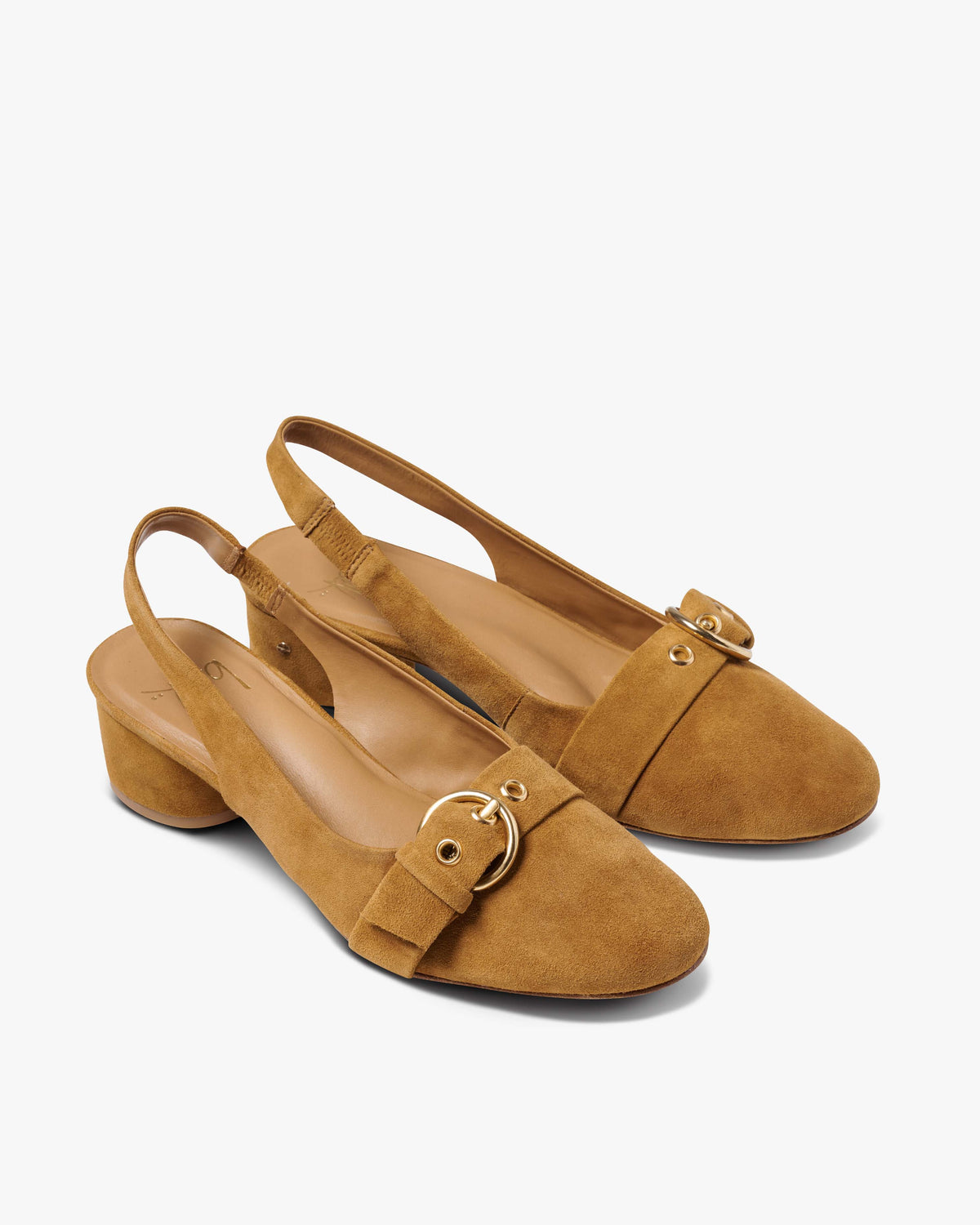 Rhea suede slingback heels in caramel - product angle shot