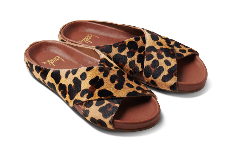 Robin calf hair sandals in leopard - angle shot