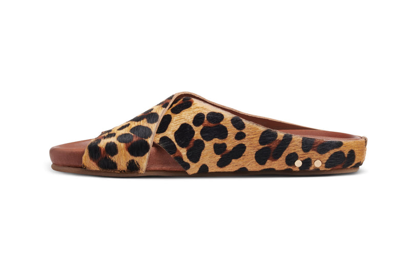 Robin calf hair sandals in leopard - side shot