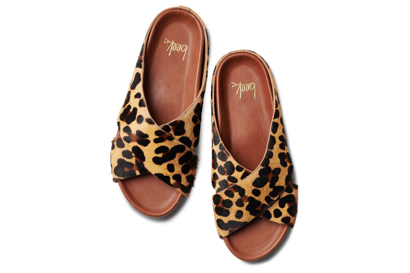 Robin calf hair sandals in leopard - top shot