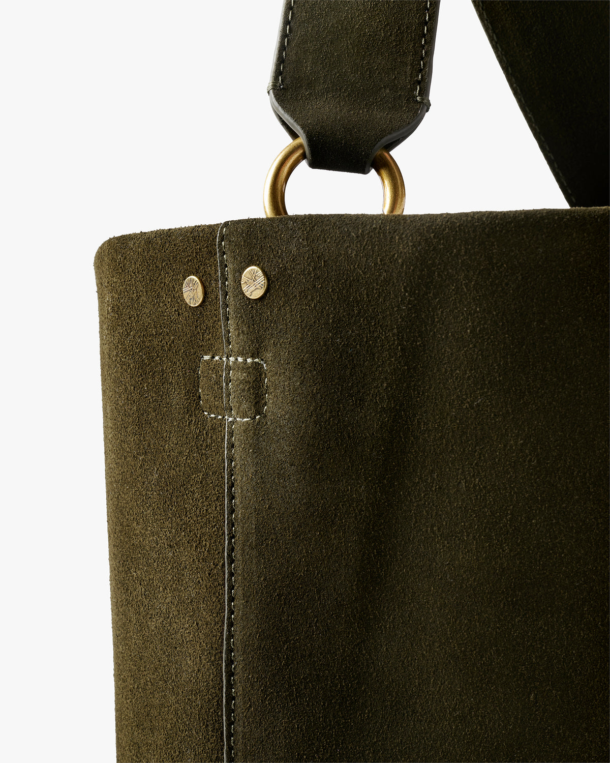 Sabine suede bucket bag in olive - product detail shot