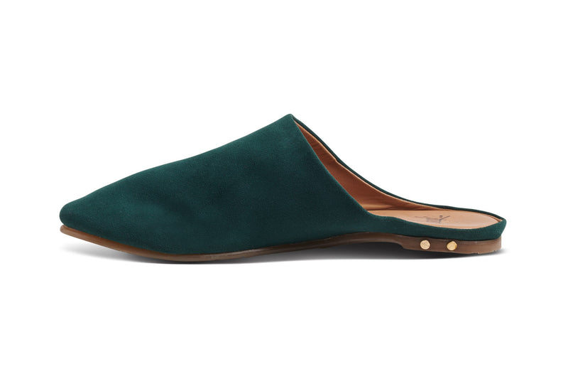 Sanderling suede mule in forest - side shot