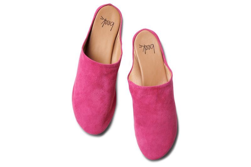 Sanderling suede mules in fuchsia - top shot