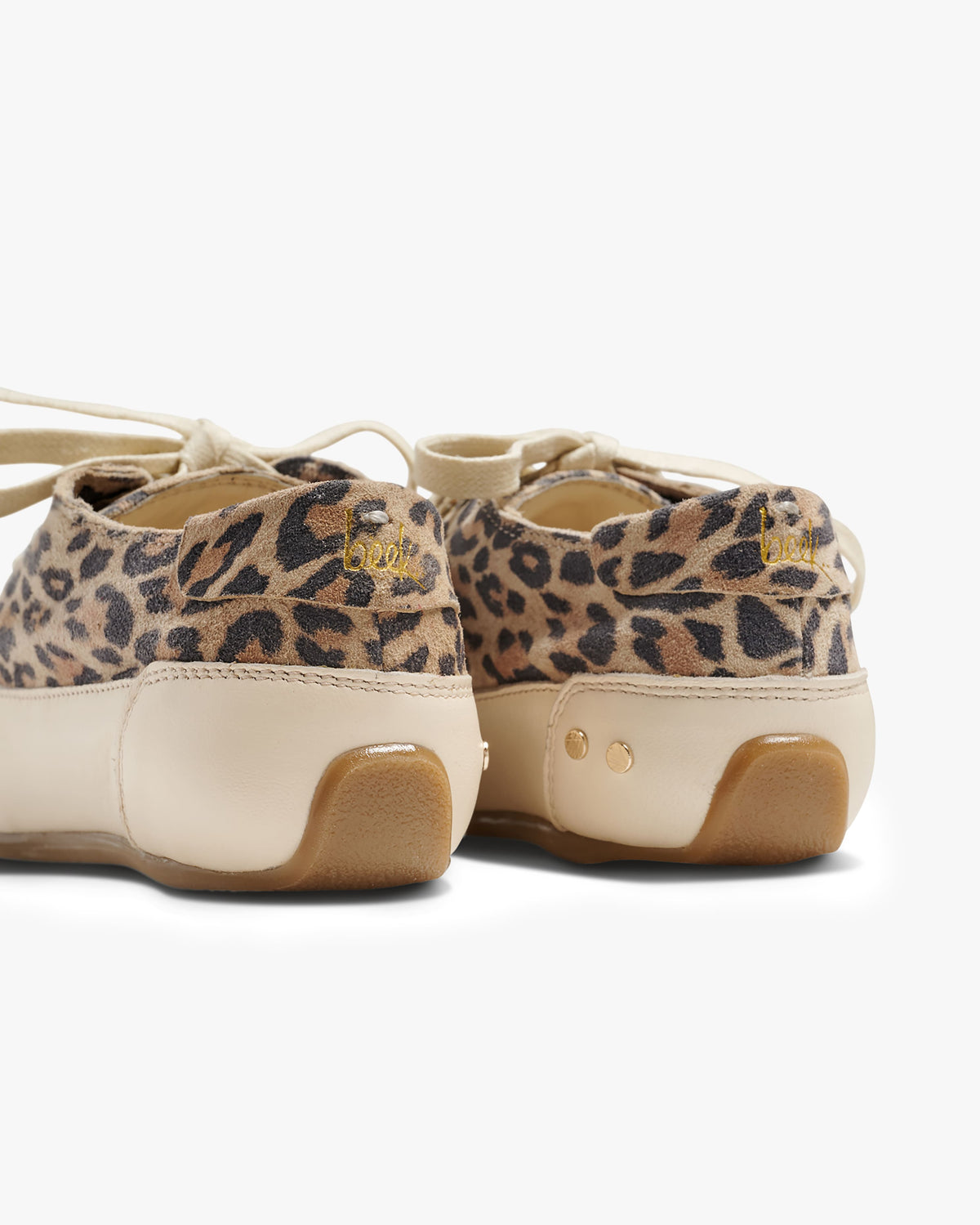 Sandpiper sneakers in leopard - product back detail shot with gold logo