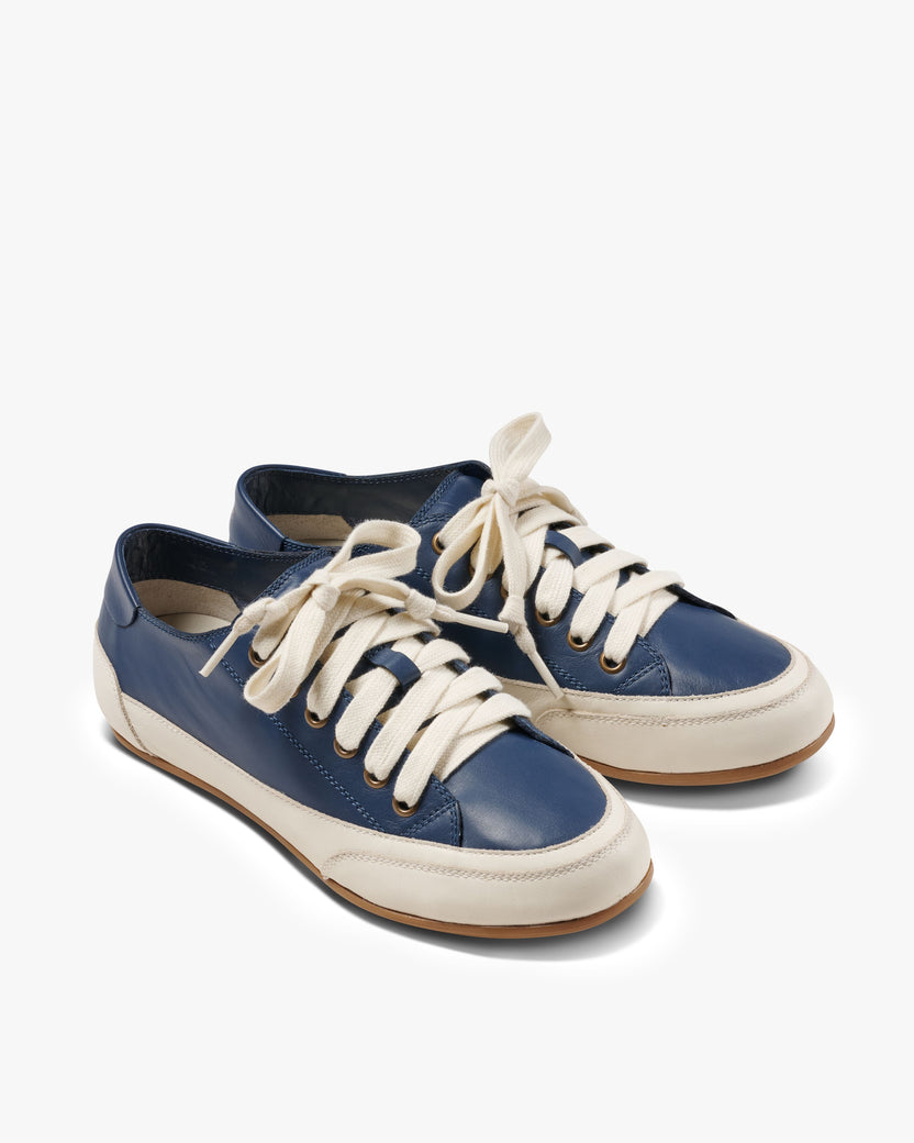 Sandpiper leather sneaker in navy - product angle shot
