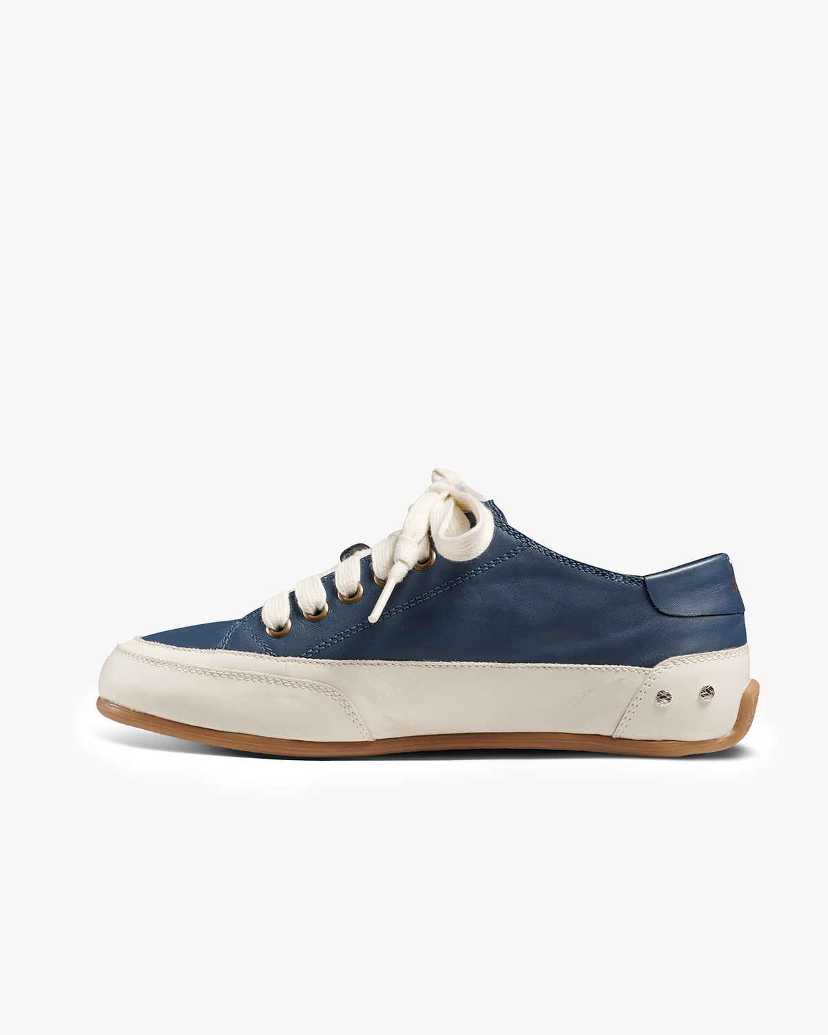 Sandpiper leather sneaker in navy - product side shot