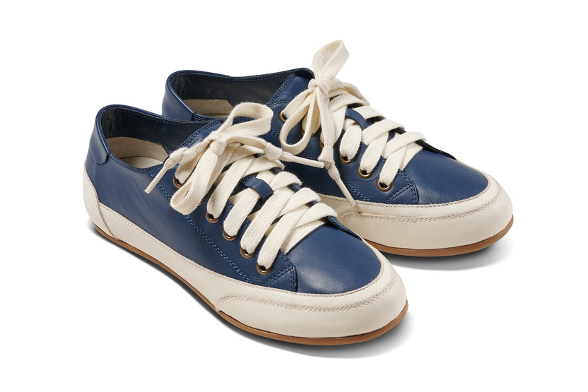 Sandpiper leather sneaker in navy - product angle shot