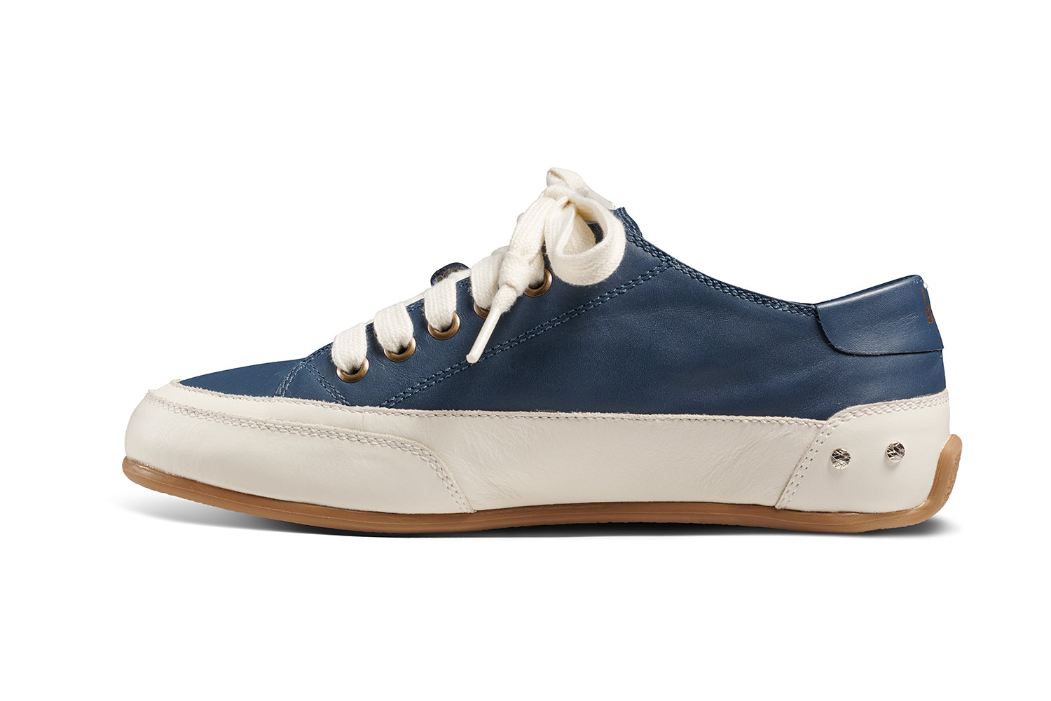 Sandpiper leather sneaker in navy - product side shot