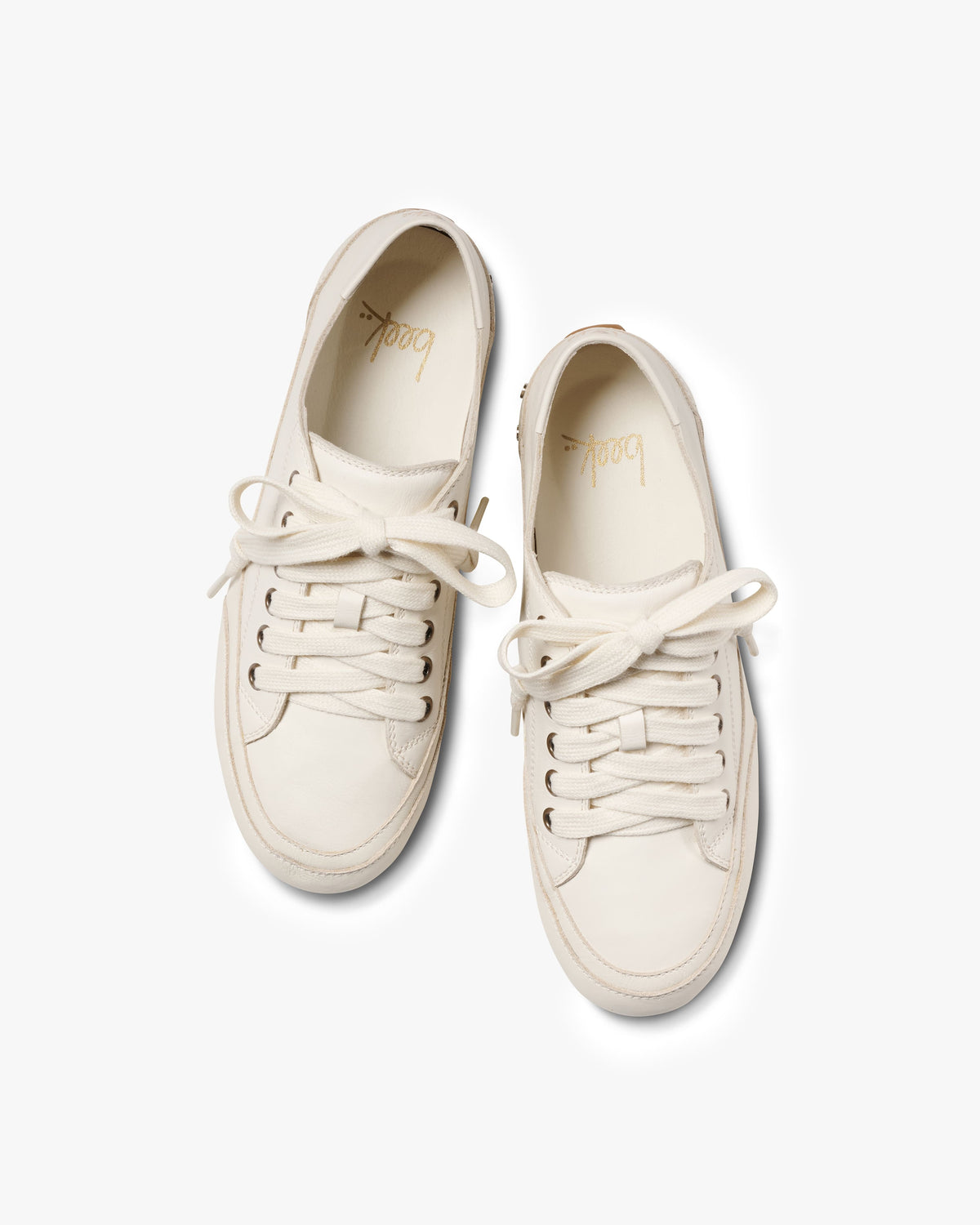 Sandpiper leather sneakers in white - product back detail shot with gold logo