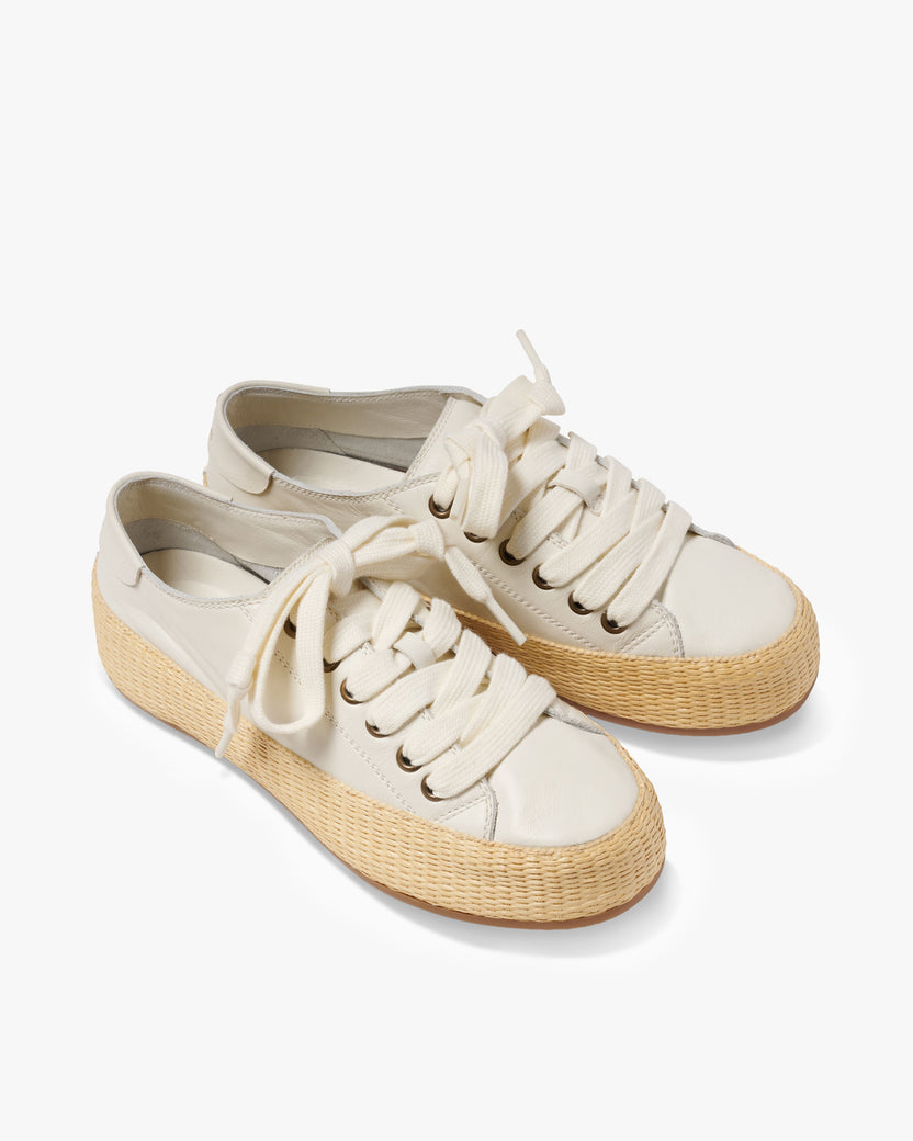 Sandpiper leather sneaker in white raffia - product angle shot