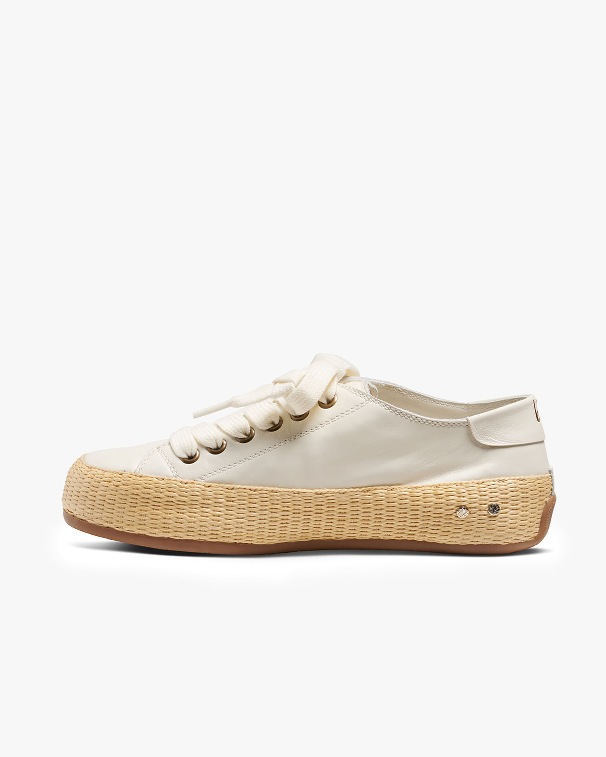 Sandpiper leather sneaker in white raffia - product side shot