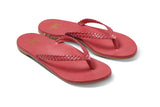 Seabird Woven leather flip flop sandals in hibiscus - angle shot