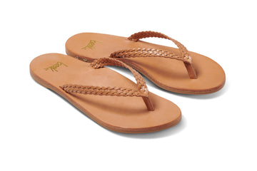 Seabird Woven leather flip flop sandals in honey - angle shot