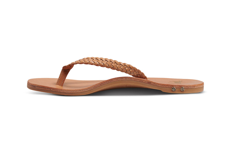 Seabird Woven leather flip flop sandals in honey - side shot