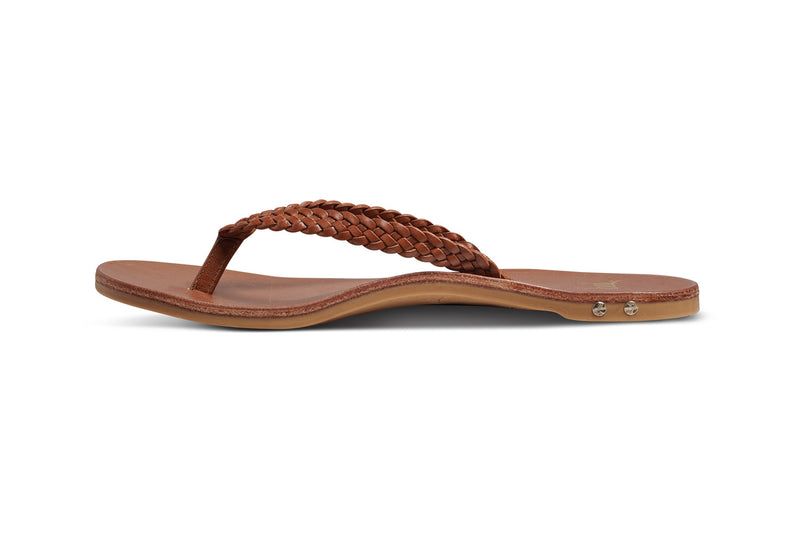 Seabird Woven leather flip flop sandals in tan - side shot
