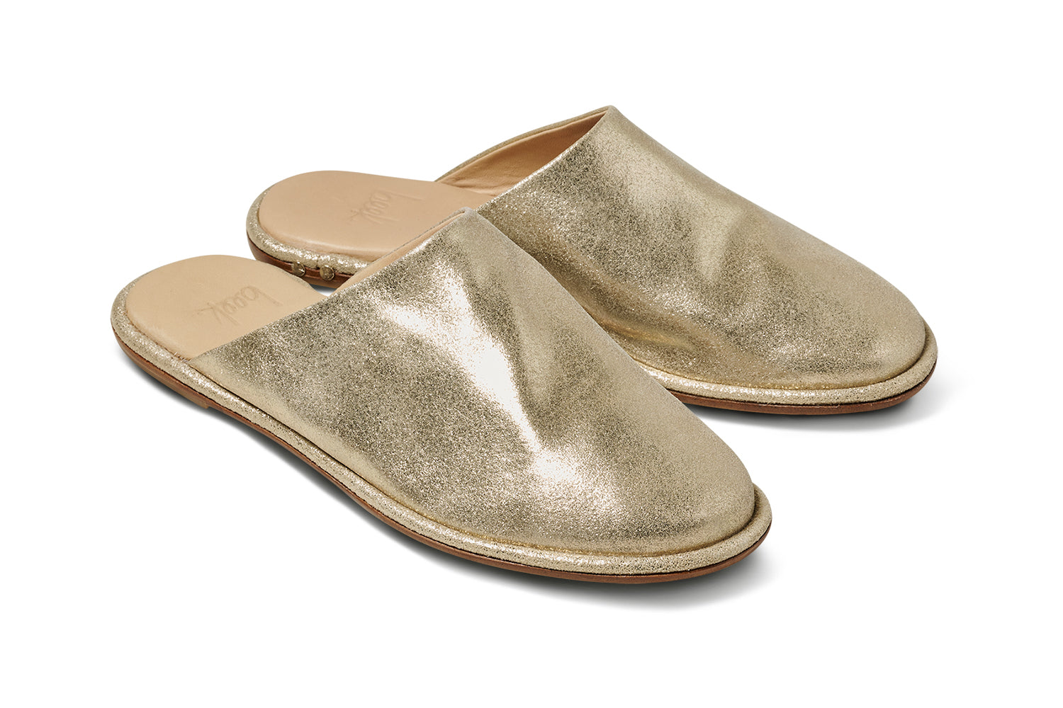 Seagull leather mules in gold - product angle shot