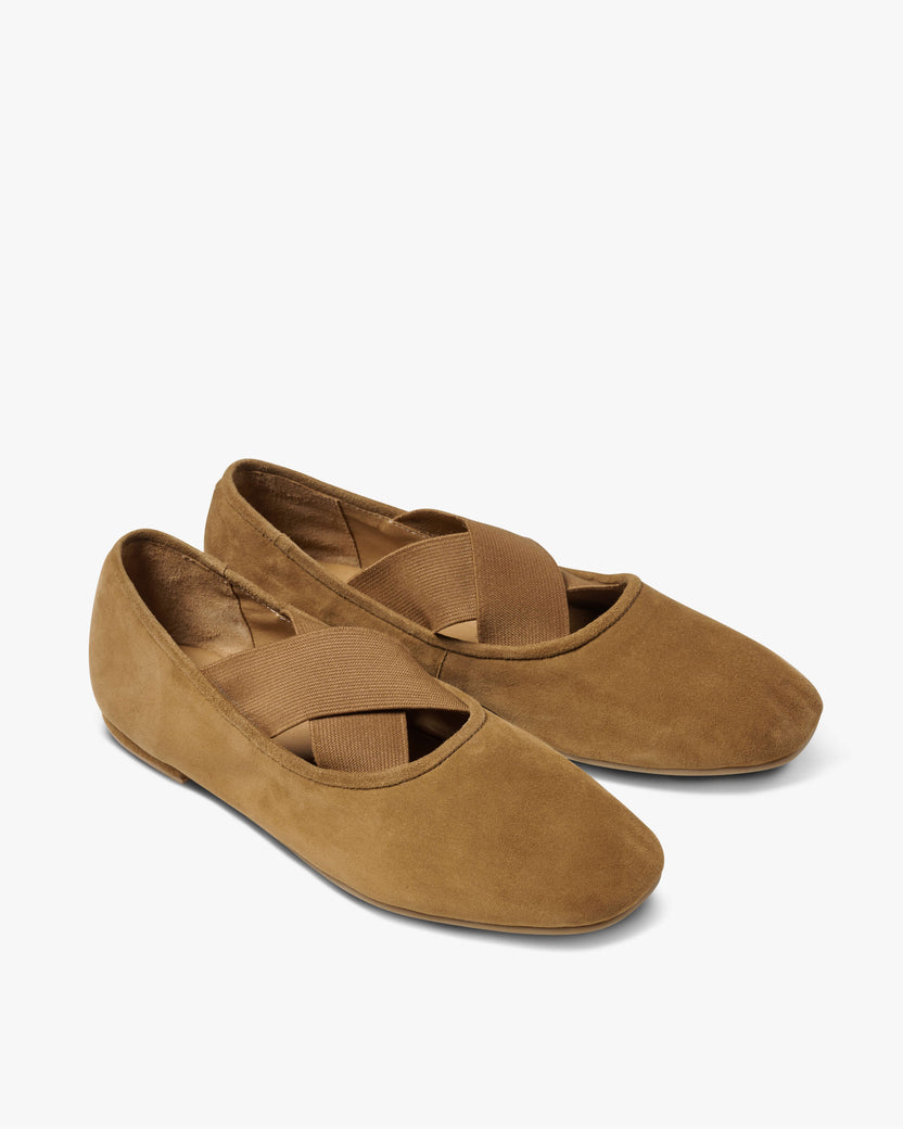 Serin suede ballet flats in toffee - product angle shot