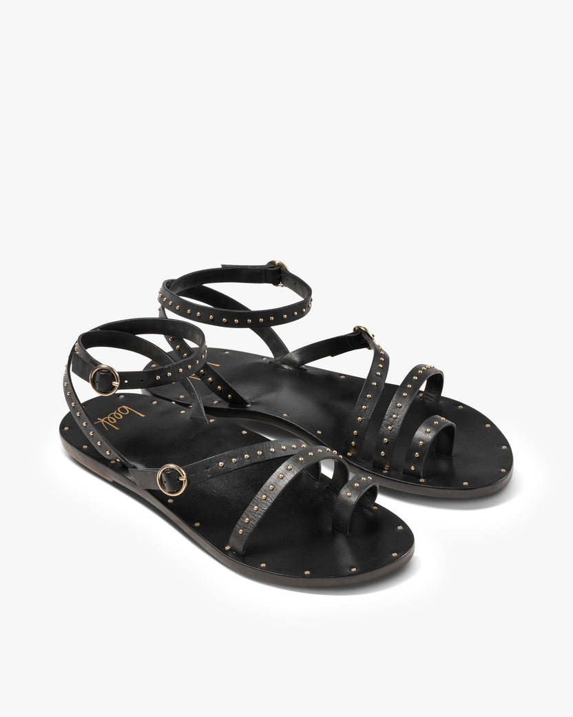 Shikra leather ankle strap sandal in black - product angle shot
