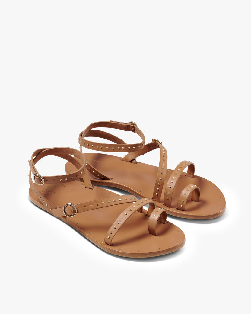 Shikra leather ankle strap sandal in honey - product angle shot